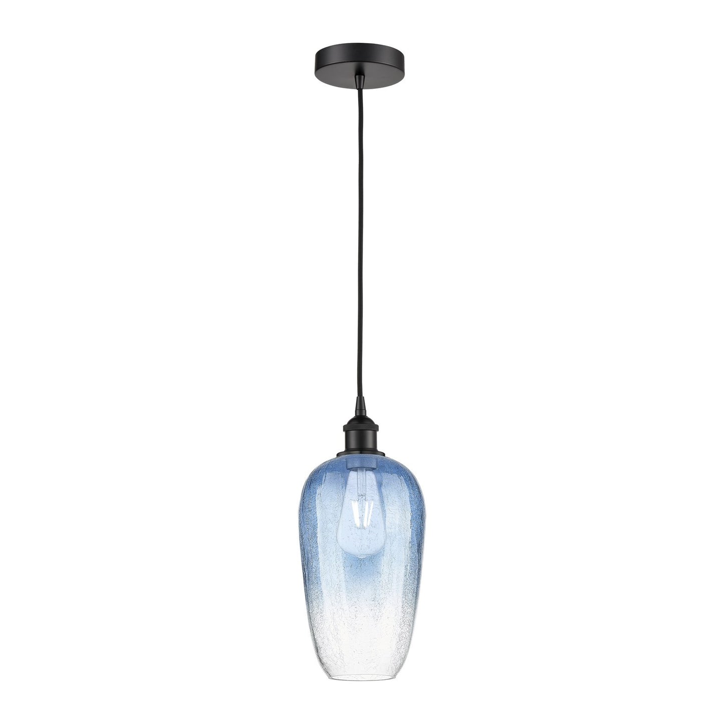 Innovations Brookhaven Flute 7in 1-Light Mini Pendant | Industrial Matte Black Steel and Sapphire Blue Glass | Kitchen Island | Model 616-1P-BK-G484-7SB