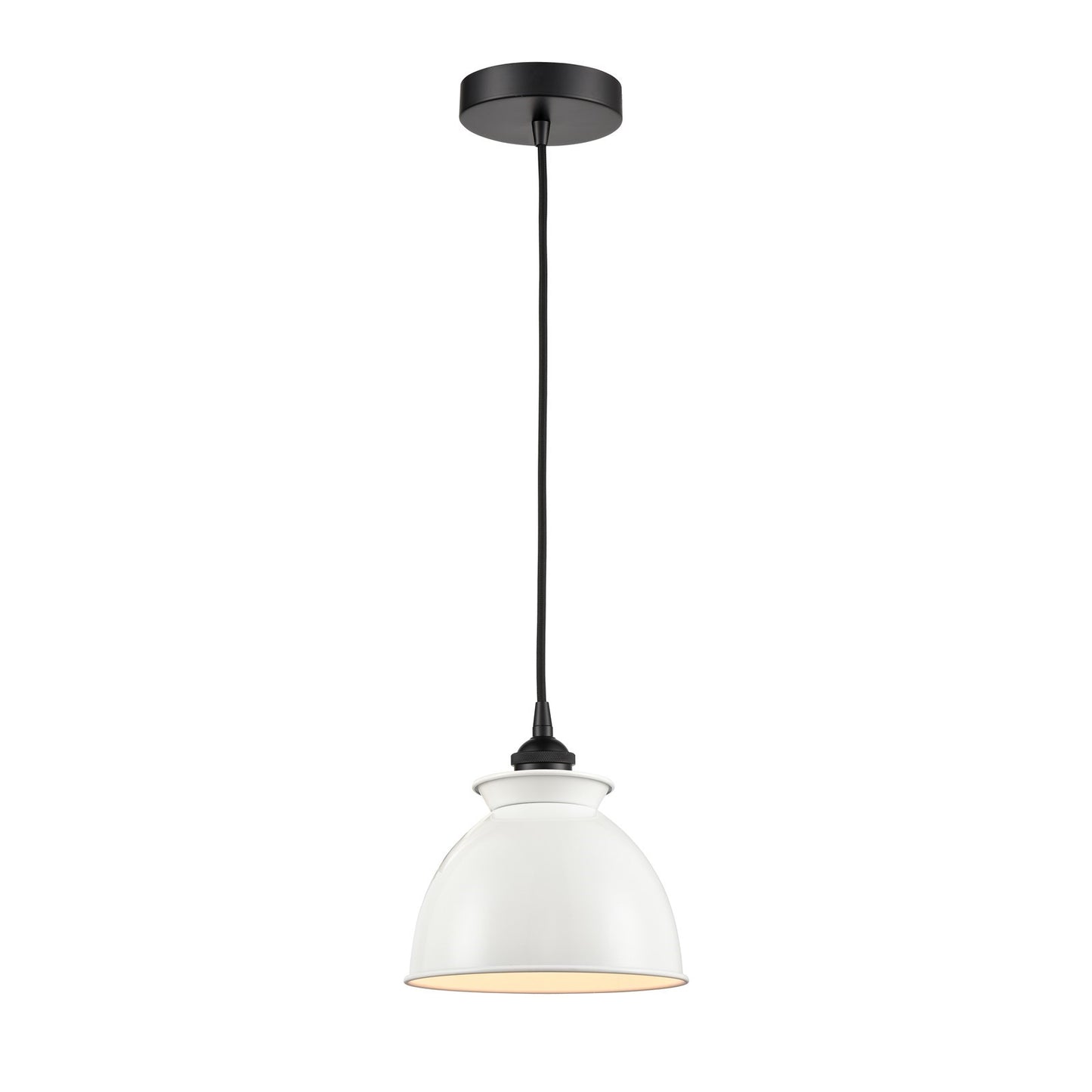 Innovations Adirondack 8.25in 1-Light Mini Pendant | Industrial Matte Black Steel and Glossy White Metal | Kitchen Island & Dining | Model 616-1P-BK-M14-W