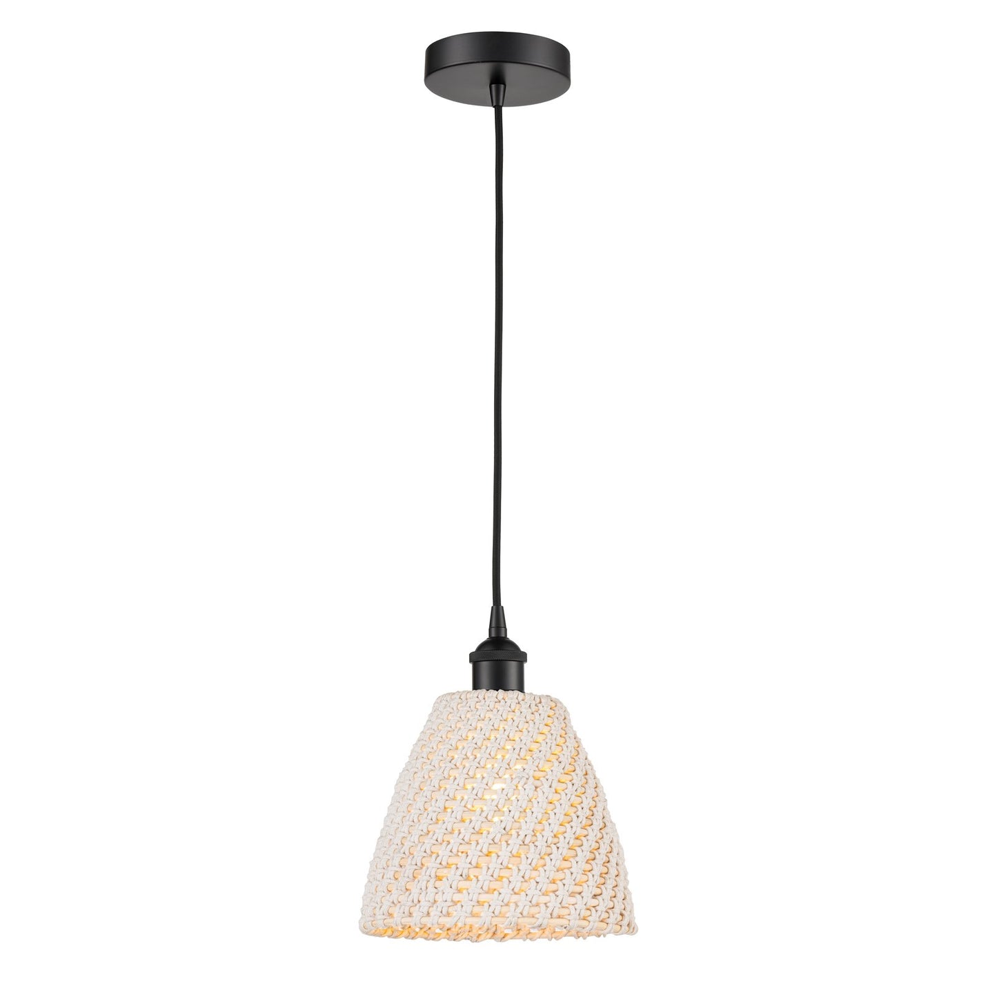 Innovations Bristol Natural 9in 1-Light Mini Pendant | Farmhouse Matte Black Steel and Natural Fiber Dome Shade | Kitchen | Model 616-1P-BK-NBD-9-NAT