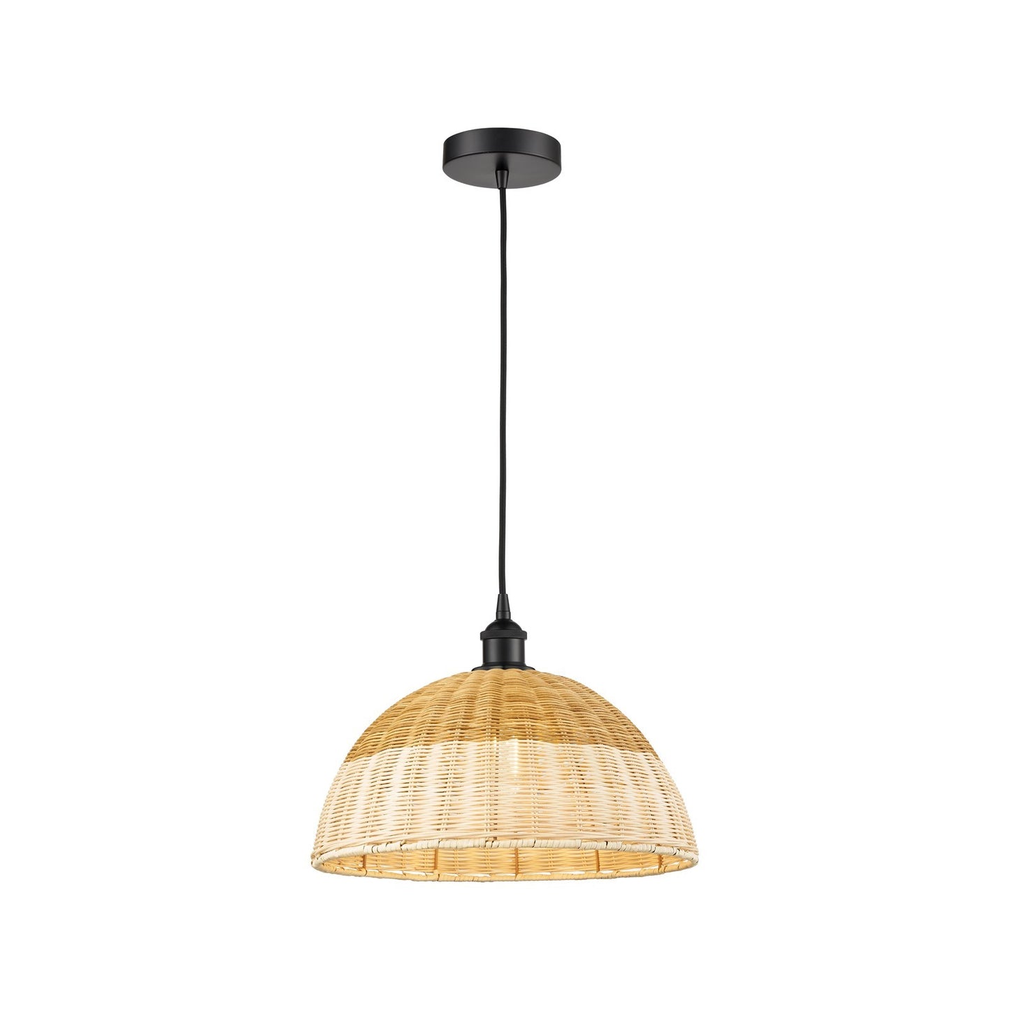 Innovations Natural Ballston Dome 16in 1-Light Mini Pendant | Farmhouse Matte Black Steel and Natural Fiber Dome Shade | Model 616-1P-BK-NBD2-16-NAT
