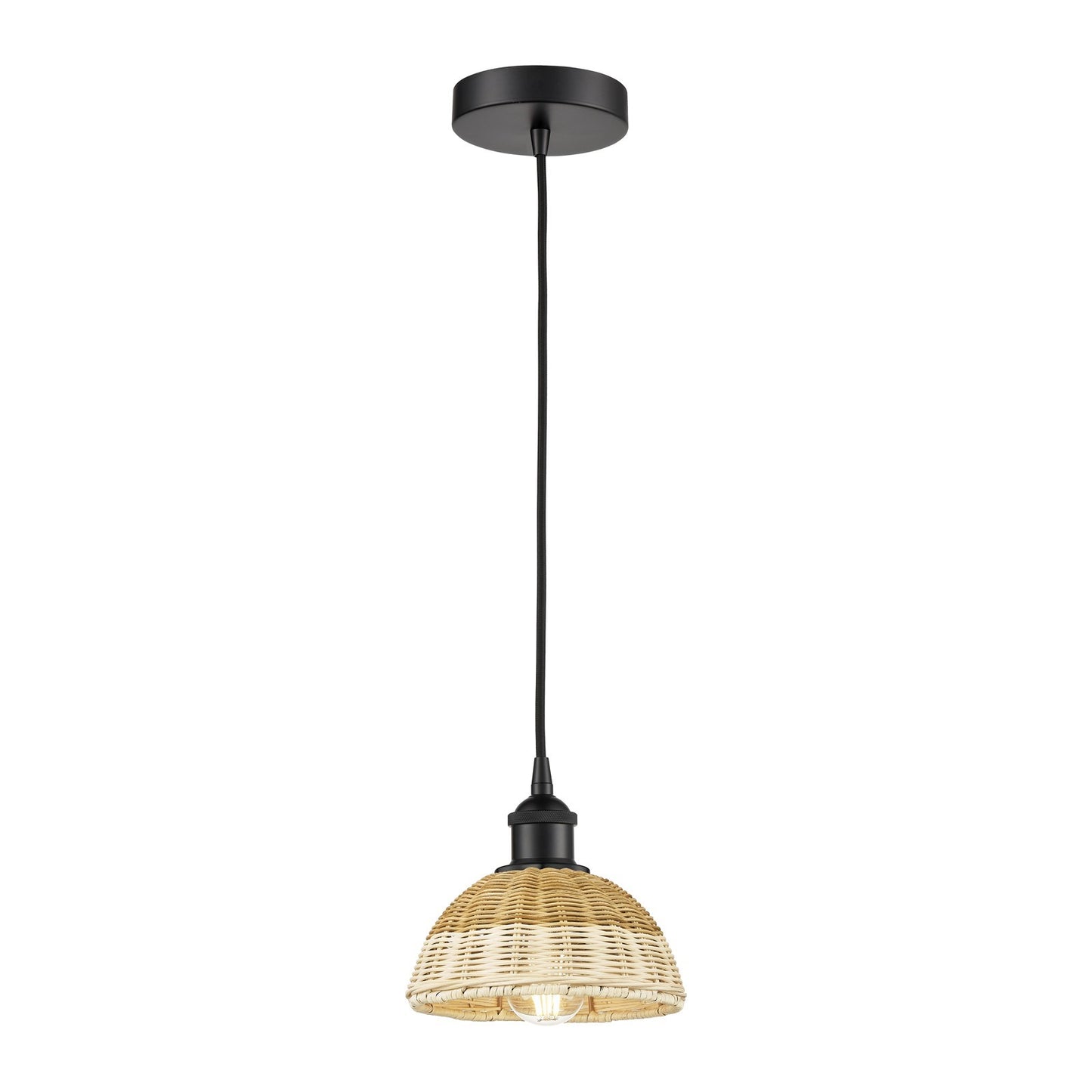 Innovations Natural Ballston Dome 7.5in 1-Light Mini Pendant | Farmhouse Matte Black Steel and Natural Fiber Dome Shade | Model 616-1P-BK-NBD2-75-NAT