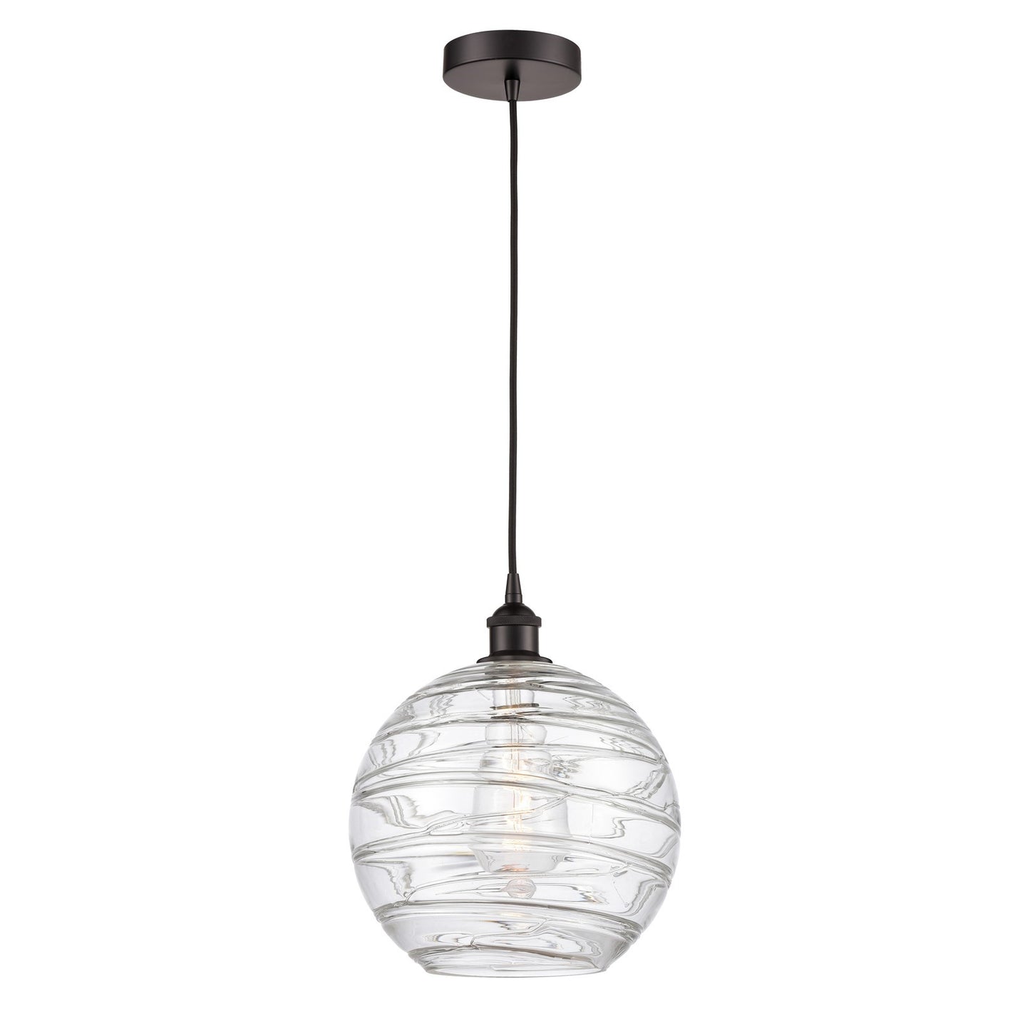 Innovations Athens Deco Swirl 12in 1-Light Mini Pendant | Industrial Oil Rubbed Bronze Steel and Clear Glass | Kitchen Island | Model 616-1P-OB-G1213-12CL