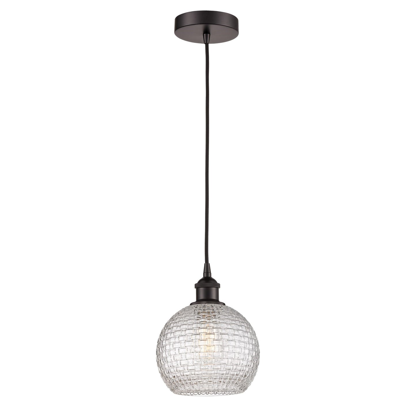 Innovations Athens 8in 1-Light Mini Pendant | Modern Farmhouse Oil Rubbed Bronze Steel and Clear Basket Weave Glass | Kitchen | Model 616-1P-OB-G122C-8CL