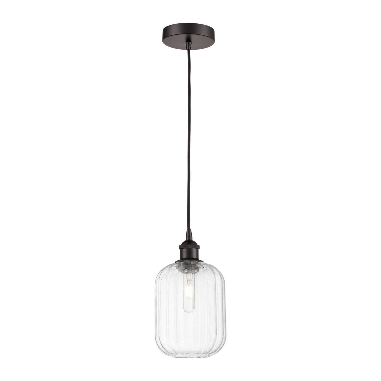 Innovations Preston Cylinder 7in 1-Light Mini Pendant | Industrial Oil Rubbed Bronze Steel and Clear Glass | Kitchen Island & | Model 616-1P-OB-G460-7CL