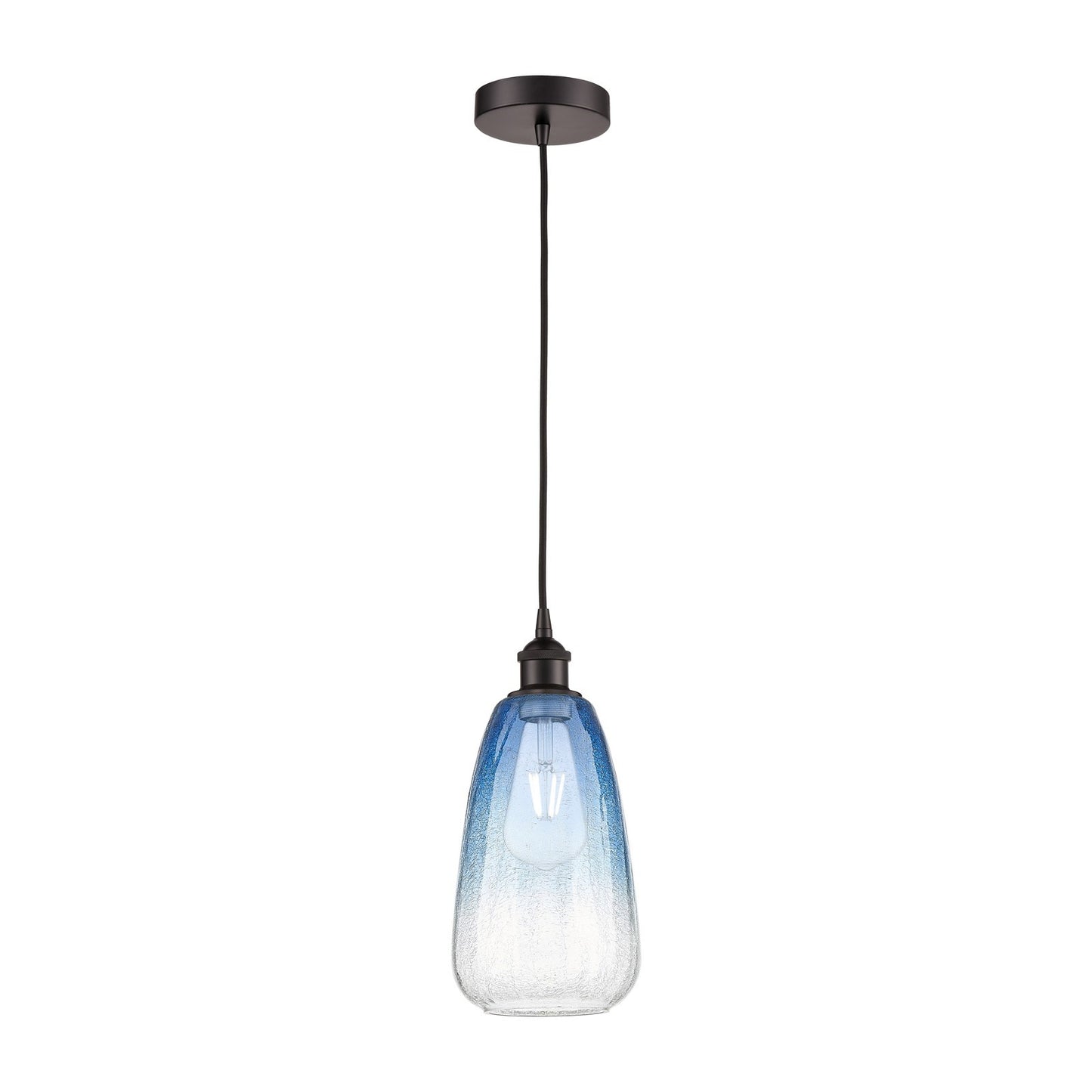 Innovations Brookhaven Almond 6in 1-Light Mini Pendant | Industrial Oil Rubbed Bronze Steel and Sapphire Blue Glass | Kitchen | Model 616-1P-OB-G480-6SB
