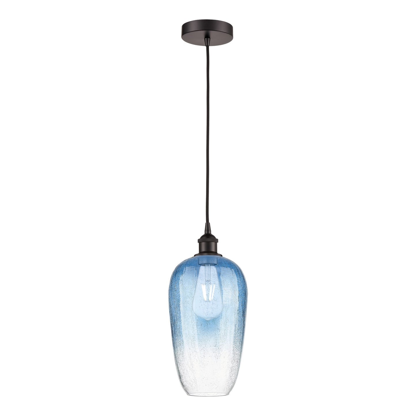 Innovations Brookhaven Flute 7in 1-Light Mini Pendant | Industrial Oil Rubbed Bronze Steel and Sapphire Blue Glass | Kitchen | Model 616-1P-OB-G484-7SB