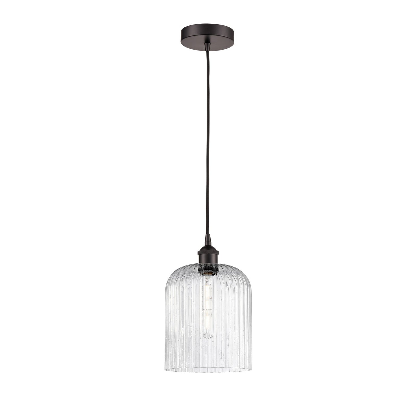 Innovations Bridal Veil 5in 1-Light Mini Pendant | Industrial Oil Rubbed Bronze Steel and Seedy Ribbed Glass | Kitchen Island | Model 616-1P-OB-G559-8SDY