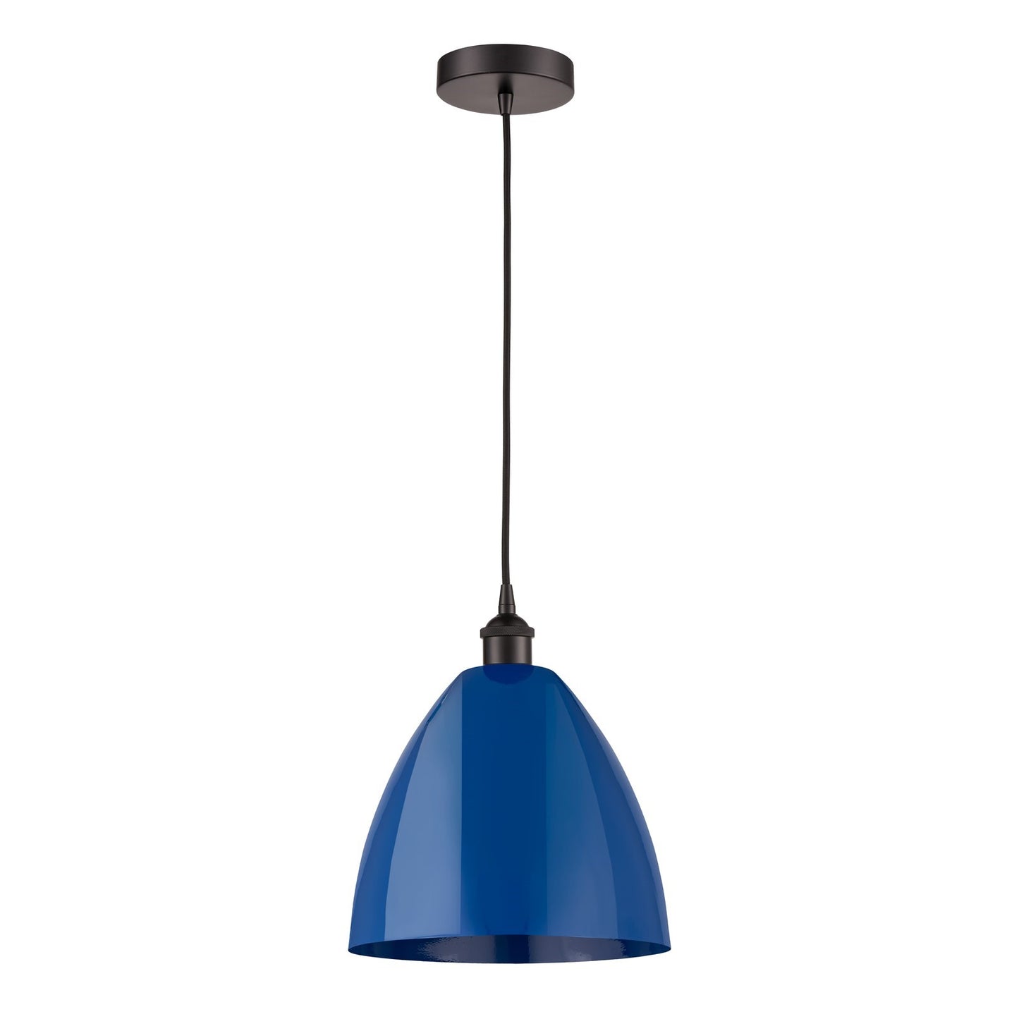 Innovations Plymouth 12in 1-Light Mini Pendant | Industrial Oil Rubbed Bronze Steel and Matte Blue Metal Shade | Kitchen | Model 616-1P-OB-MBD-12-BL-LED