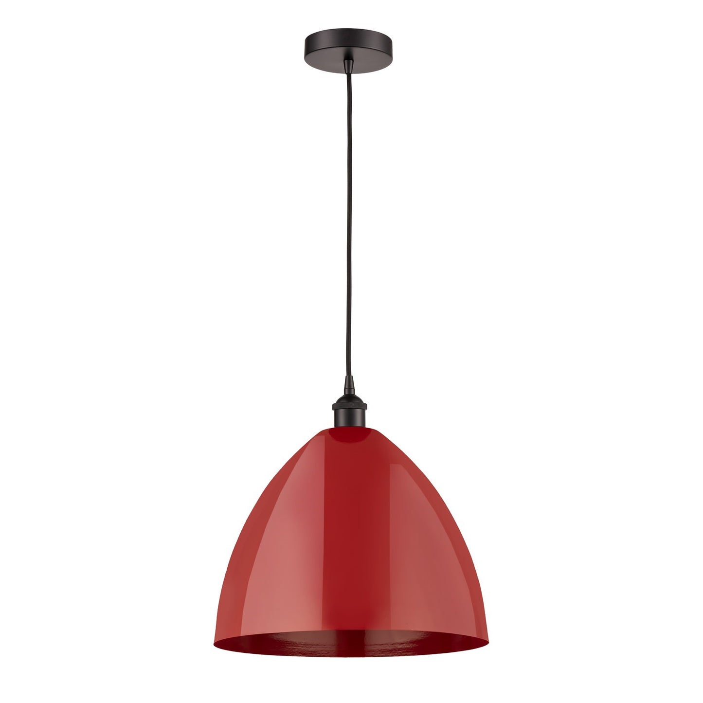 Innovations Plymouth 16in 1-Light Mini Pendant | Industrial Oil Rubbed Bronze Steel and Matte Red Metal Shade | Kitchen | Model 616-1P-OB-MBD-16-RD-LED