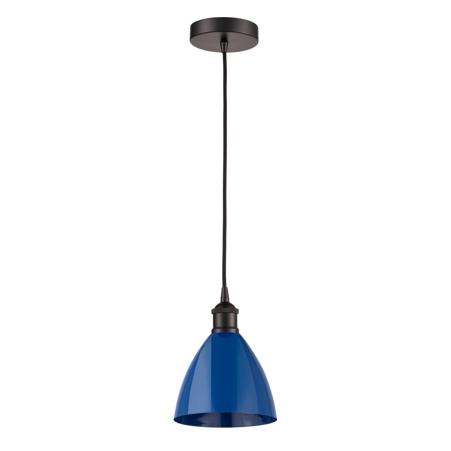 Innovations Plymouth 8in 1-Light Mini Pendant | Industrial Oil Rubbed Bronze and Matte Blue Metal | Kitchen Island & | Model 616-1P-OB-MBD-75-BL-LED