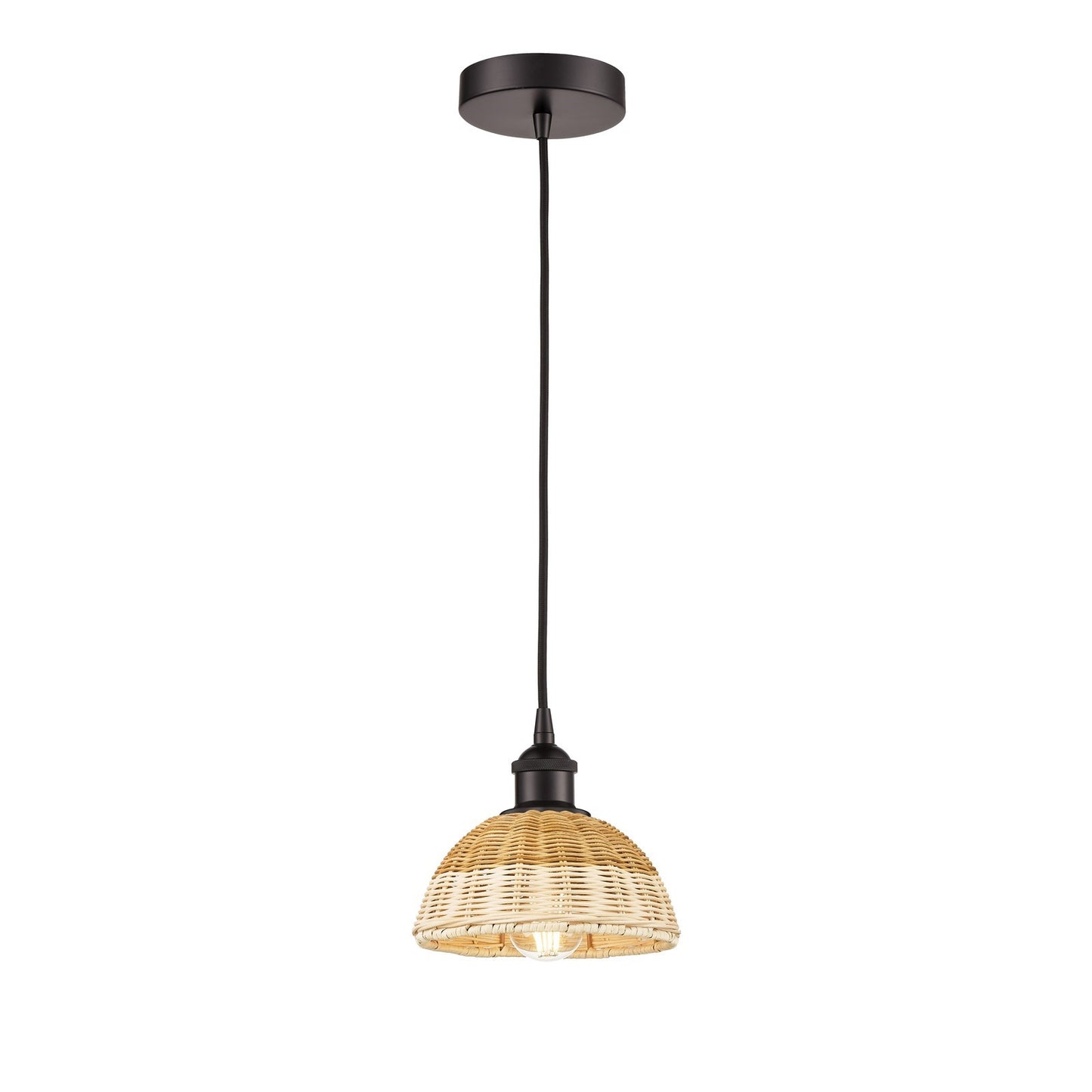 Innovations Natural Ballston Dome 7.5in 1-Light Mini Pendant | Farmhouse Oil Rubbed Bronze Steel and Natural Fiber Dome | Model 616-1P-OB-NBD2-75-NAT