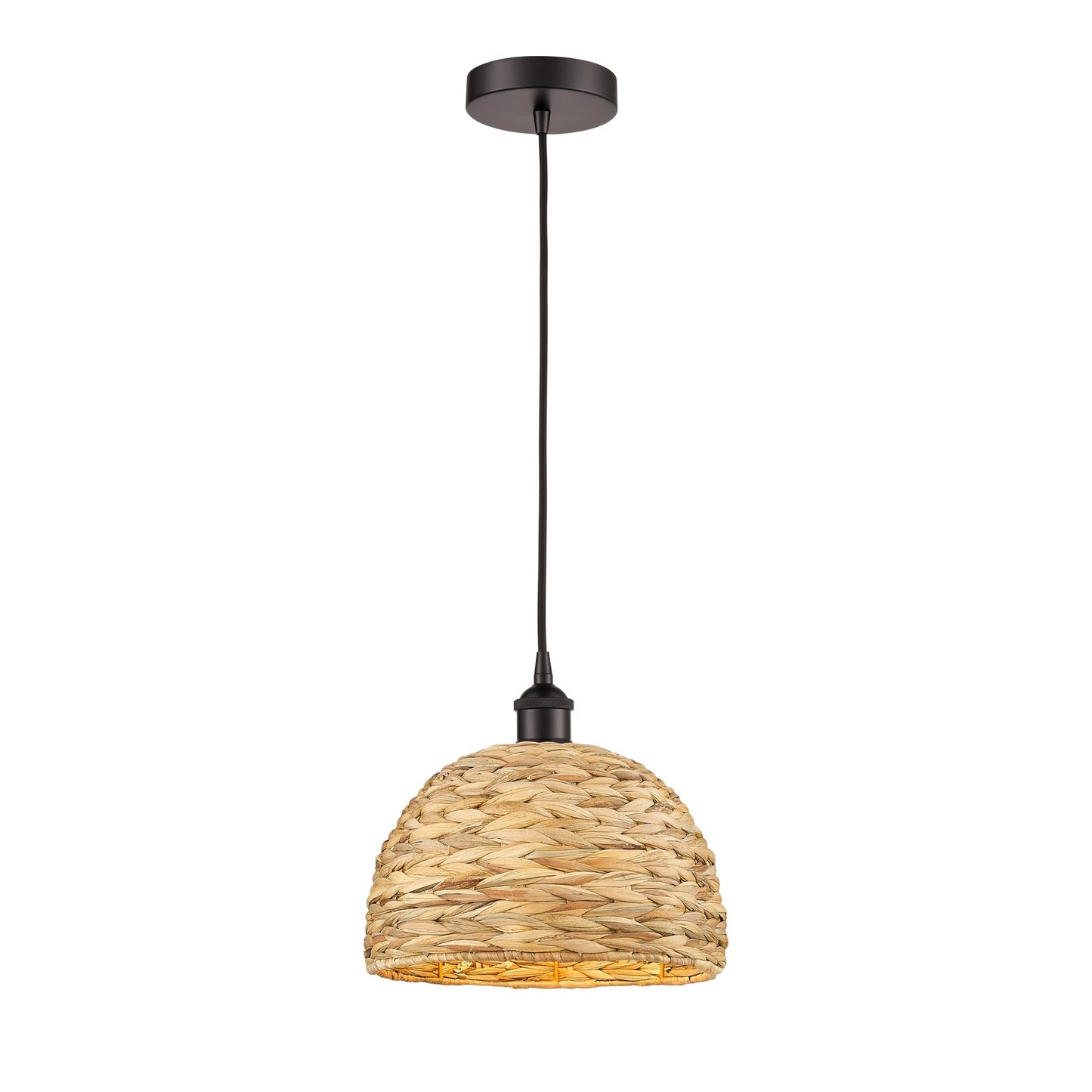 Innovations Woven Rattan 12in 1-Light Mini Pendant | Industrial Oil Rubbed Bronze Steel and Natural Fiber Shade | Kitchen | Model 616-1P-OB-RBD-12-NAT