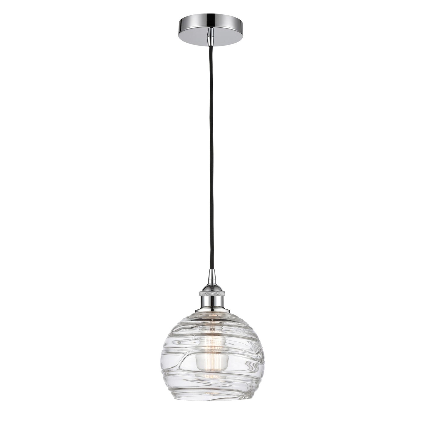 Innovations Athens Deco Swirl 8in 1-Light Mini Pendant | Industrial Polished Chrome Steel and Clear Deco Swirl Glass | Kitchen | Model 616-1P-PC-G1213-8CL