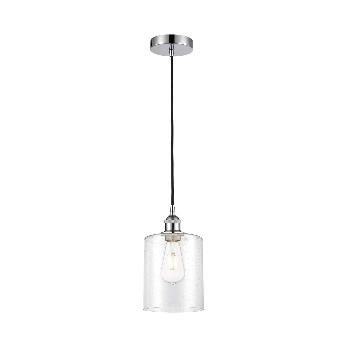 Innovations Paladin 7in 1-Light Mini Pendant | Farmhouse Polished Chrome Steel and Seedy Glass Cylinder | Kitchen Island & | Model 616-1P-PC-G4424-7