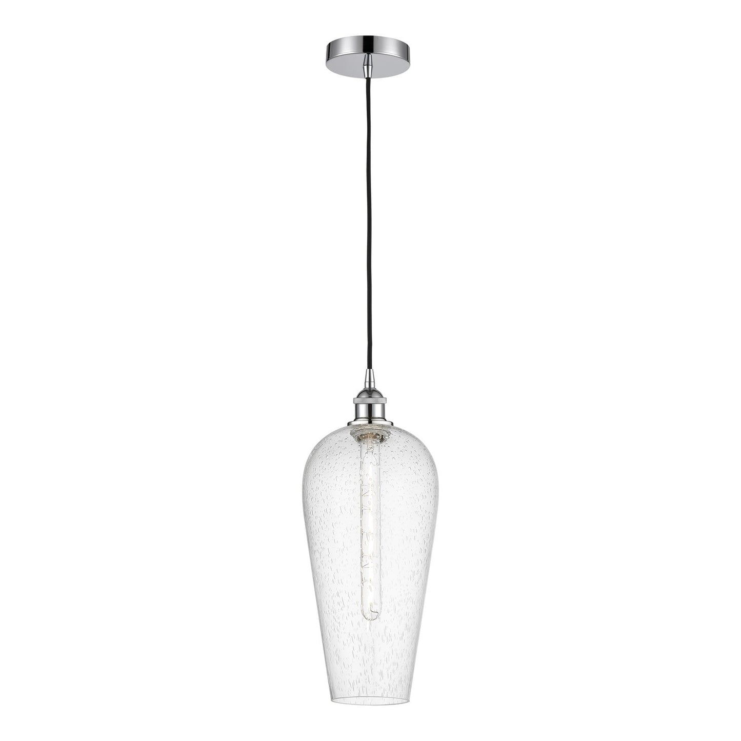 Innovations Chelsea 8in 1-Light Mini Pendant | Industrial Polished Chrome and Matte Black Seedy Glass | Kitchen Island & | Model 616-1P-PC-G456-8SDY