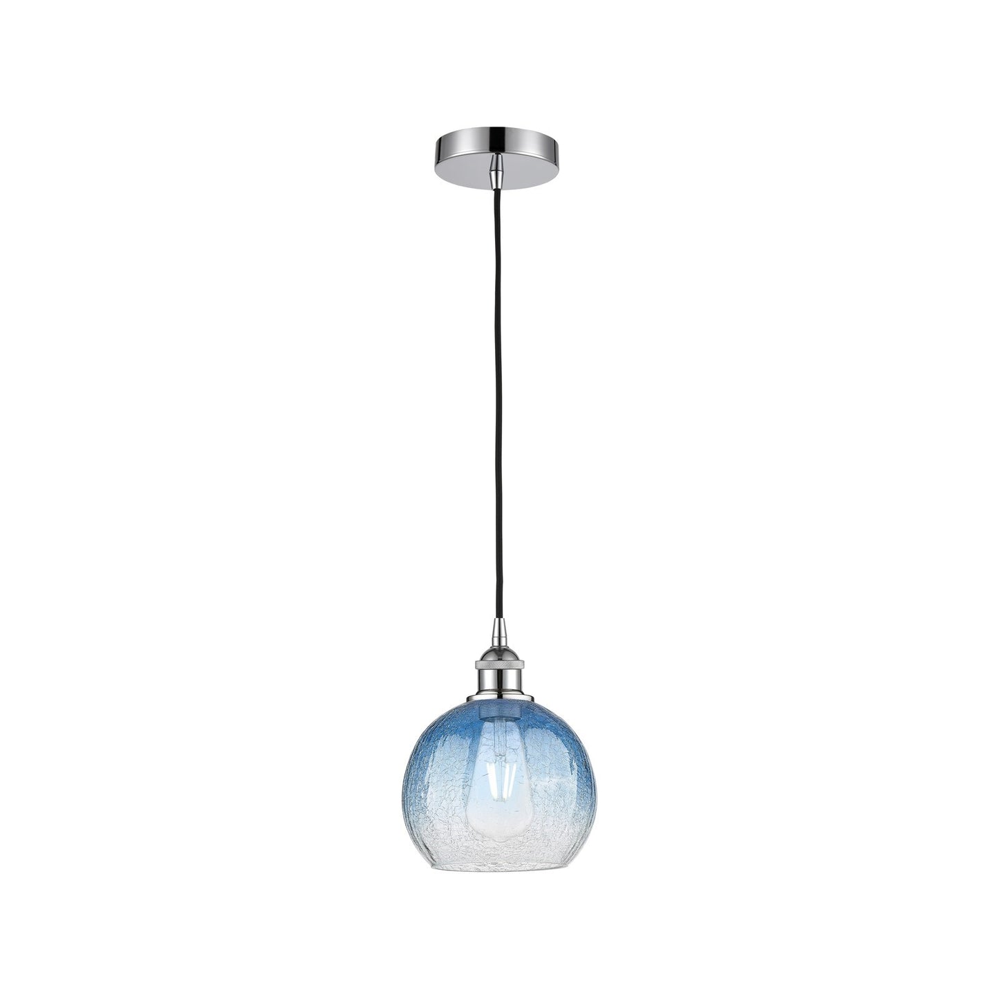 Innovations Brookhaven Globe 8in 1-Light Mini Pendant | Industrial Polished Chrome and Sapphire Blue Glass | Kitchen Island & | Model 616-1P-PC-G483-8SB
