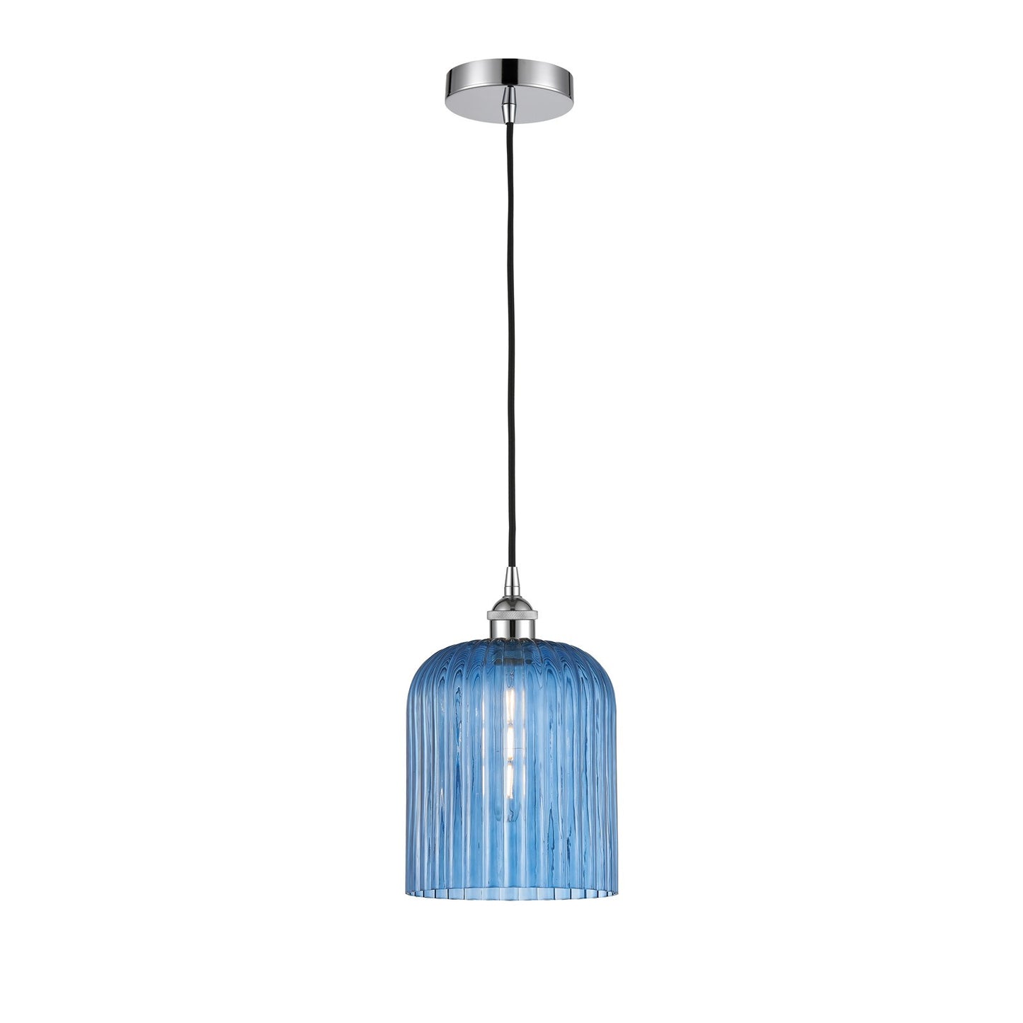 Innovations Bridal Veil 5in 1-Light Mini Pendant | Art Nouveau Polished Chrome and Princess Blue Ribbed Glass | Kitchen Island | Model 616-1P-PC-G559-8BL