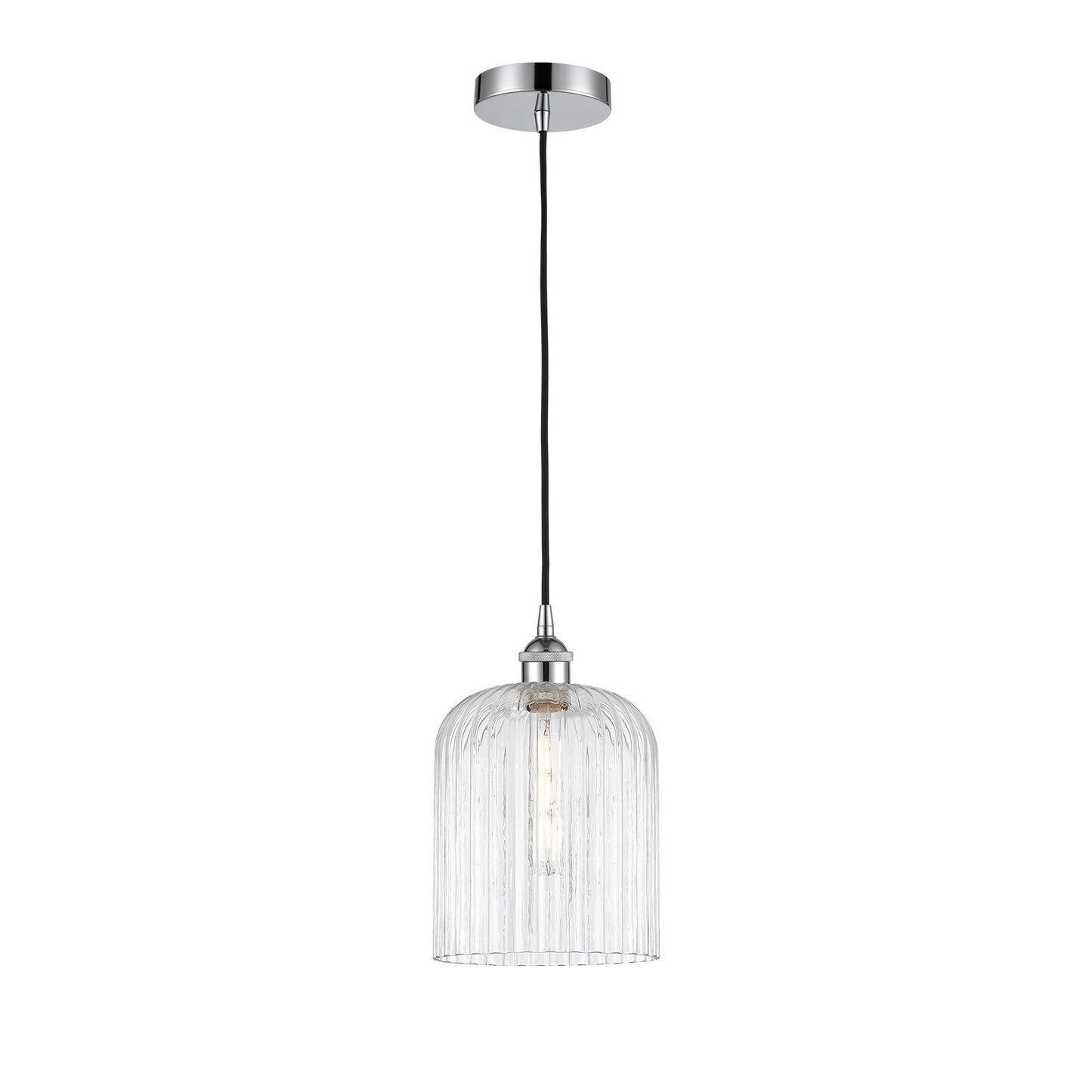 Innovations Bridal Veil 5in 1-Light Mini Pendant | Art Nouveau Polished Chrome and Clear Ribbed Glass | Kitchen Island & Dining | Model 616-1P-PC-G559-8CL