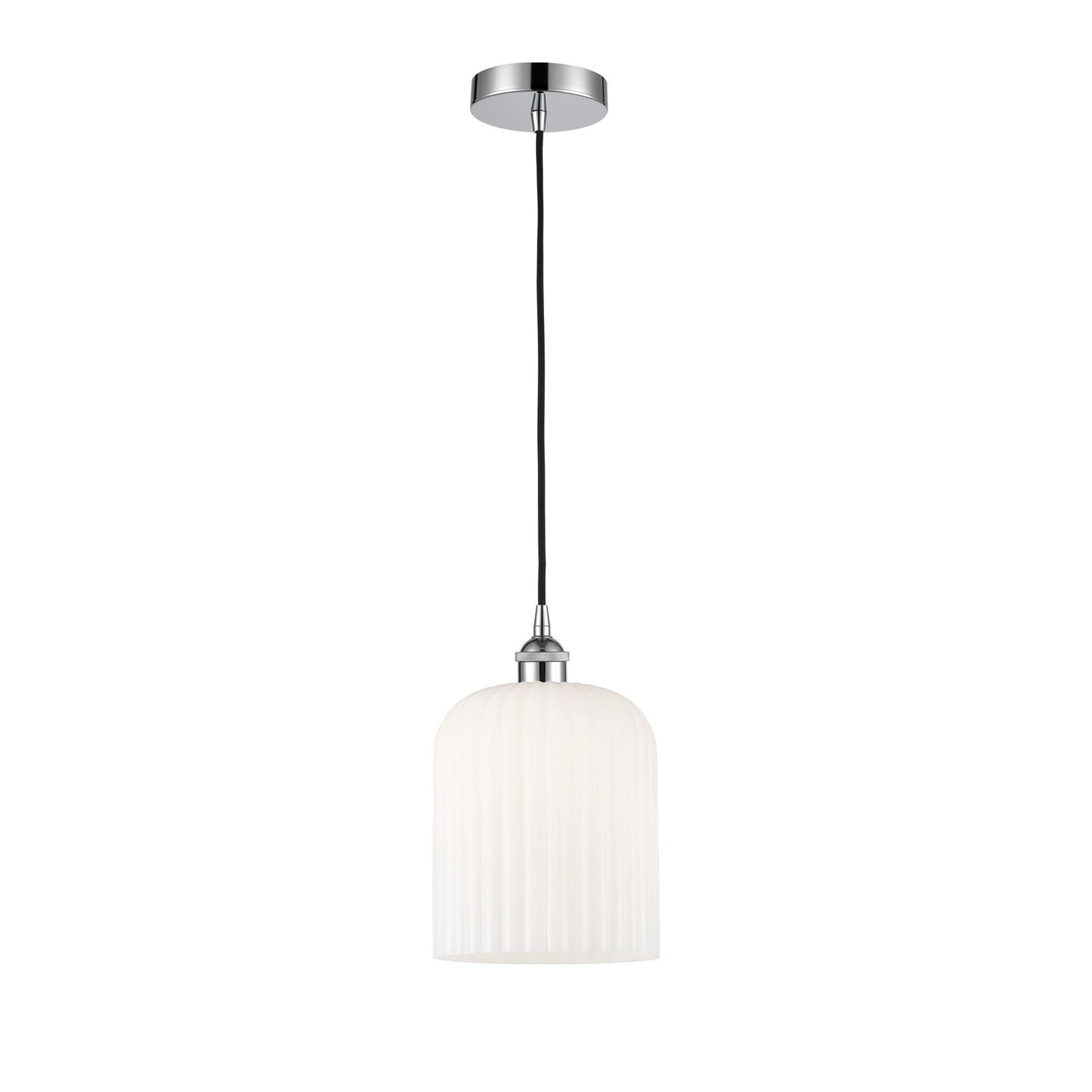 Innovations Bridal Veil 5in 1-Light Mini Pendant | Art Nouveau Polished Chrome and Gloss White Ribbed Glass | Kitchen Island & | Model 616-1P-PC-G559-8GWH