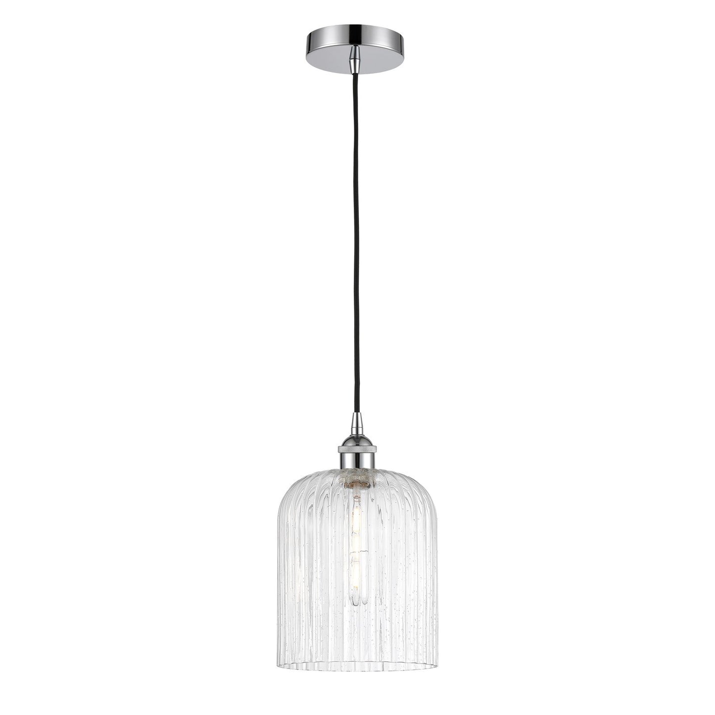 Innovations Bridal Veil 5in 1-Light Mini Pendant | Art Nouveau Polished Chrome Steel and Seedy Ribbed Glass | Kitchen Island & | Model 616-1P-PC-G559-8SDY