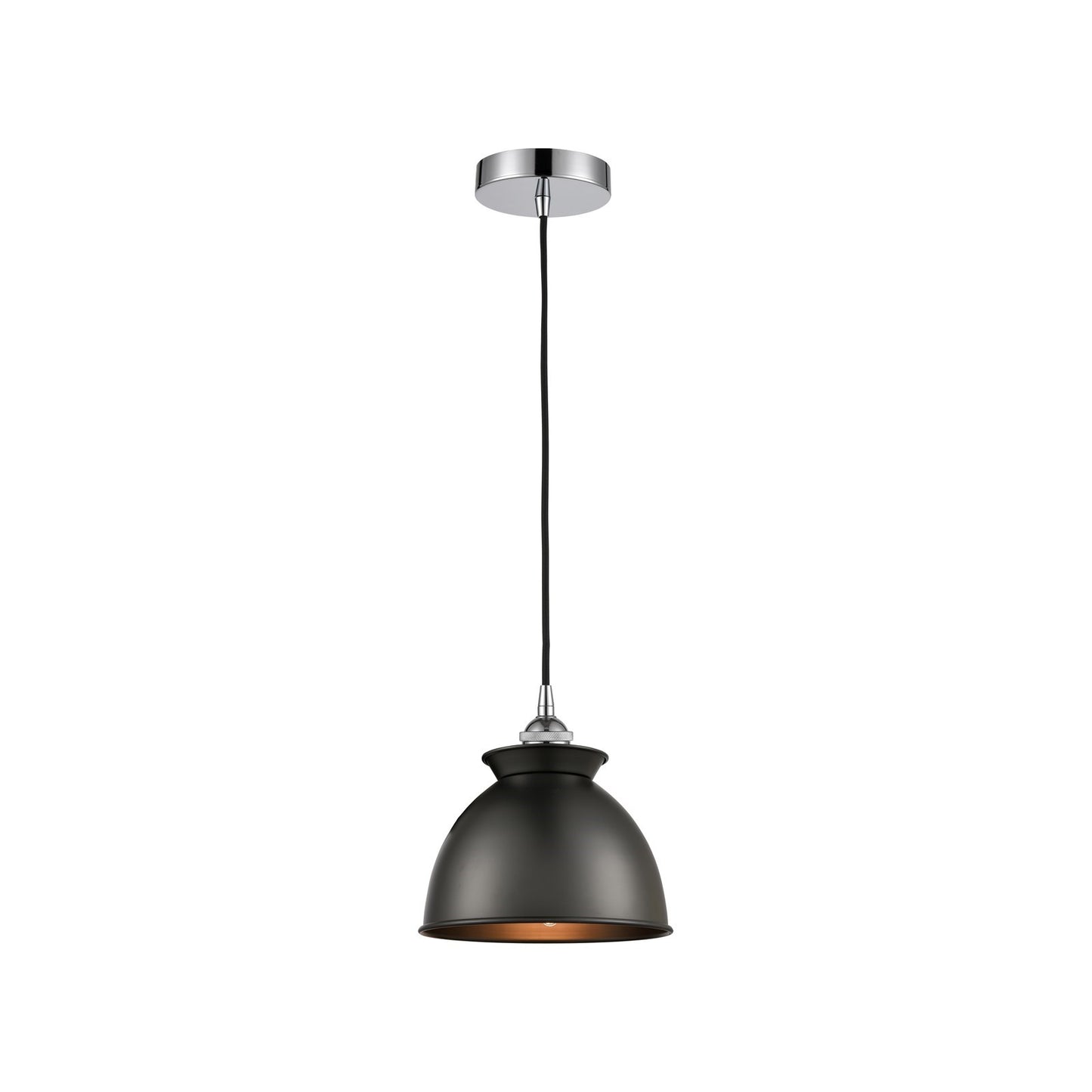 Innovations Adirondack 8.25in 1-Light Mini Pendant | Industrial Polished Chrome and Matte Black Metal Shade | Kitchen Island & | Model 616-1P-PC-M14-BK