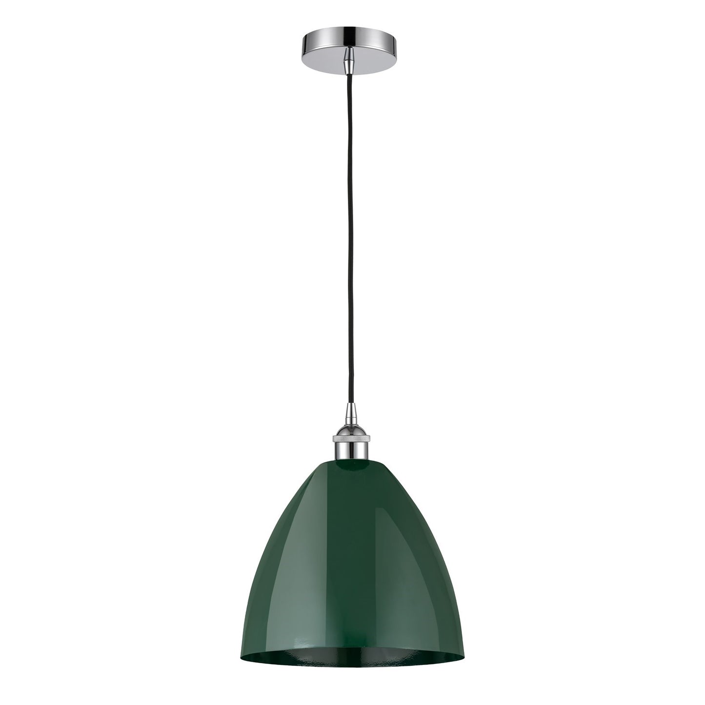 Innovations Plymouth 12in 1-Light Mini Pendant | Industrial Farmhouse Polished Chrome and Matte Green Metal | Kitchen | Model 616-1P-PC-MBD-12-GR-LED