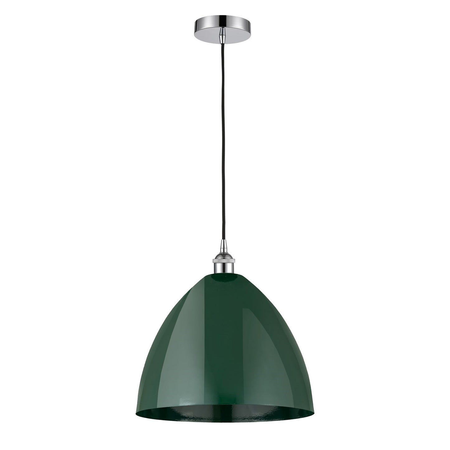 Innovations Plymouth 16in 1-Light Mini Pendant | Industrial Farmhouse Polished Chrome and Matte Green Metal | Kitchen | Model 616-1P-PC-MBD-16-GR-LED