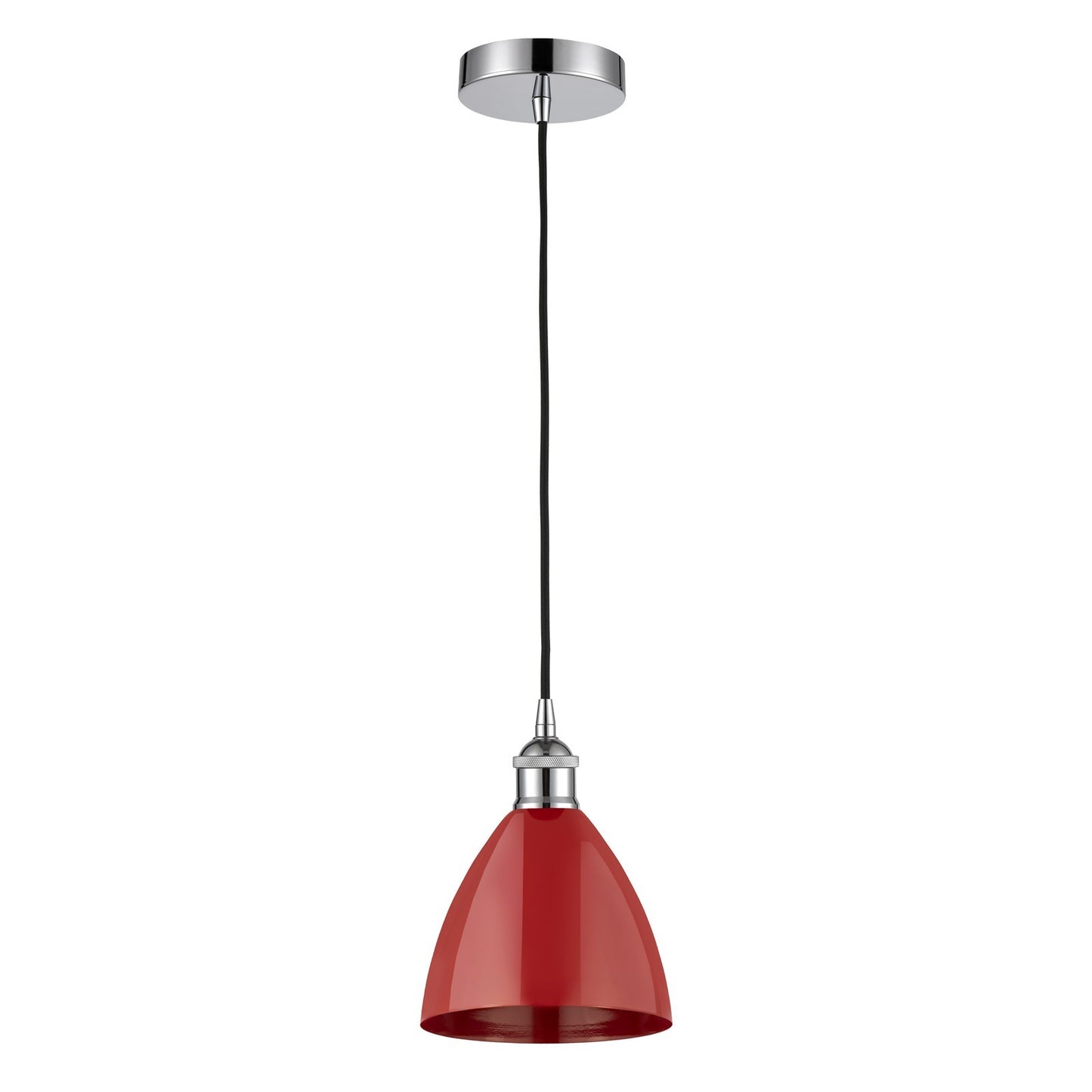 Innovations Plymouth 7.5in 1-Light Mini Pendant | Industrial Farmhouse Polished Chrome and Matte Red Metal | Kitchen | Model 616-1P-PC-MBD-75-RD-LED