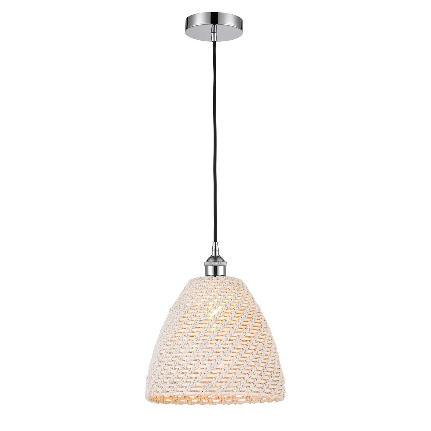 Innovations Bristol Natural 12in 1-Light Mini Pendant | Farmhouse Polished Chrome and Natural Fiber Dome Shade | Kitchen | Model 616-1P-PC-NBD-12-NAT
