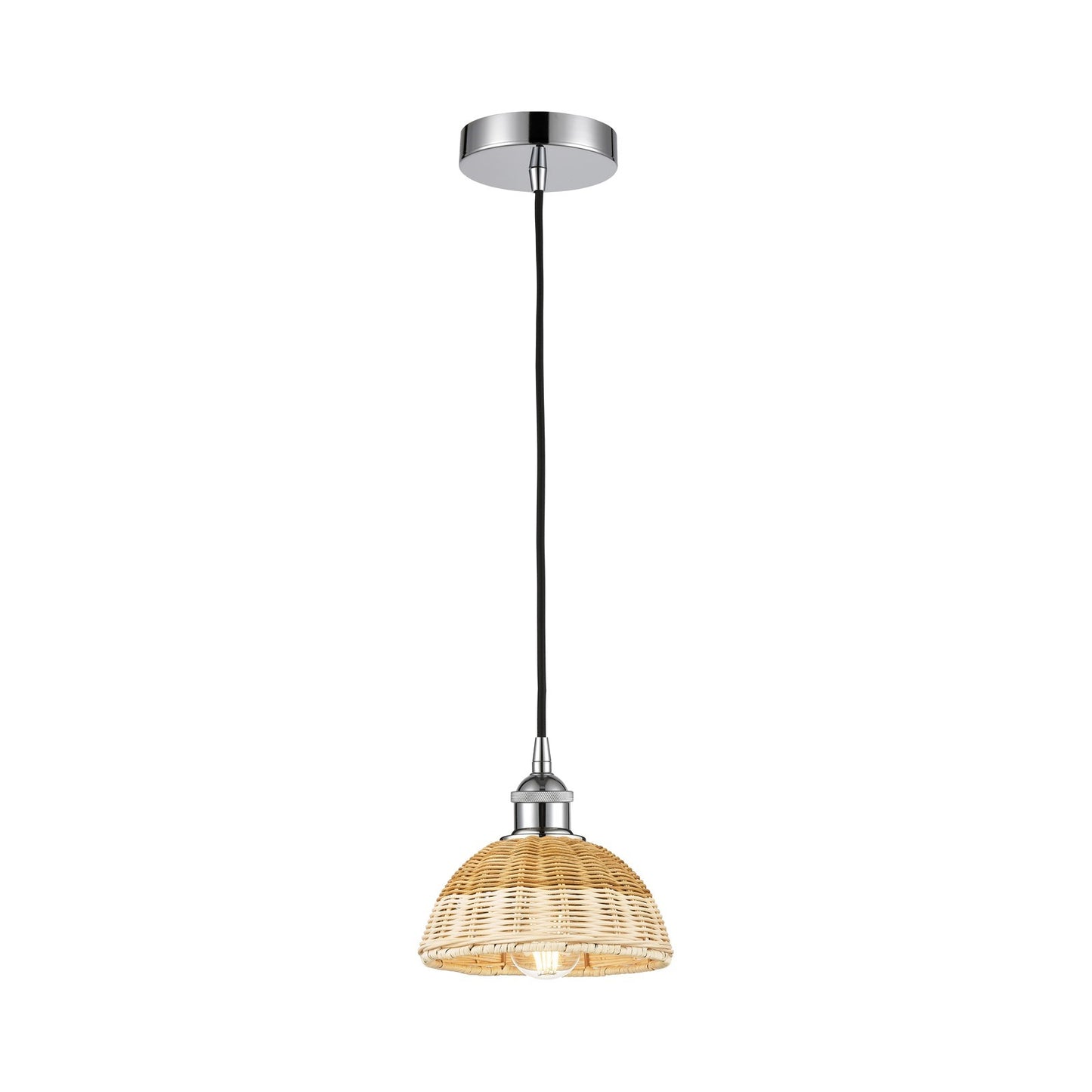 Innovations Natural Ballston Dome 1-Light Mini Pendant | Farmhouse Polished Chrome and Natural Fiber Basketweave | Kitchen | Model 616-1P-PC-NBD2-75-NAT