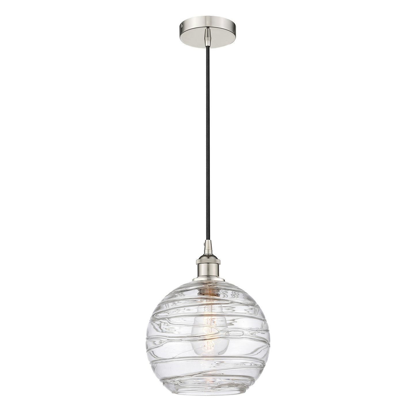 Innovations Athens Deco Swirl 10in 1-Light Mini Pendant | Industrial Polished Nickel and Clear Deco Swirl Glass | Kitchen | Model 616-1P-PN-G1213-10CL