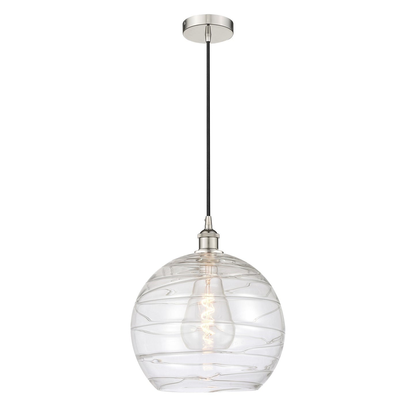 Innovations Athens Deco Swirl 14in 1-Light Mini Pendant | Industrial Polished Nickel Steel and Clear Deco Swirl Glass | Model 616-1P-PN-G1213-14CL