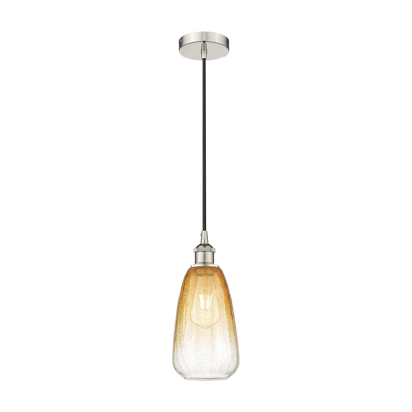 Innovations Brookhaven Almond 6in 1-Light Mini Pendant | Industrial Polished Nickel Steel and Amber Glass | Kitchen Island & | Model 616-1P-PN-G480-6AM