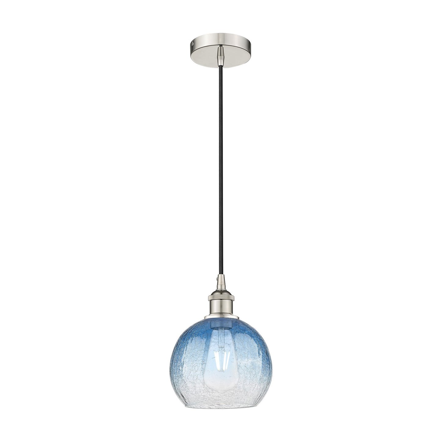 Innovations Brookhaven Globe 8in 1-Light Mini Pendant | Industrial Polished Nickel Steel and Sapphire Blue Glass | Kitchen | Model 616-1P-PN-G483-8SB