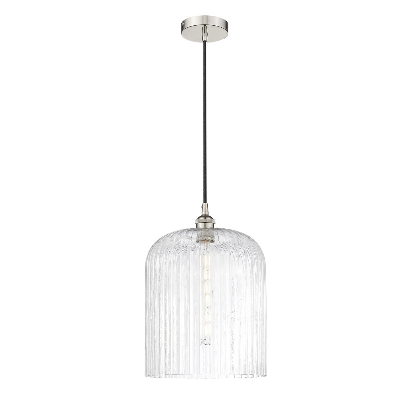 Innovations Bridal Veil 5in 1-Light Mini Pendant | Art Nouveau Polished Nickel Steel and Clear Ribbed Glass | Kitchen Island & | Model 616-1P-PN-G559-12CL