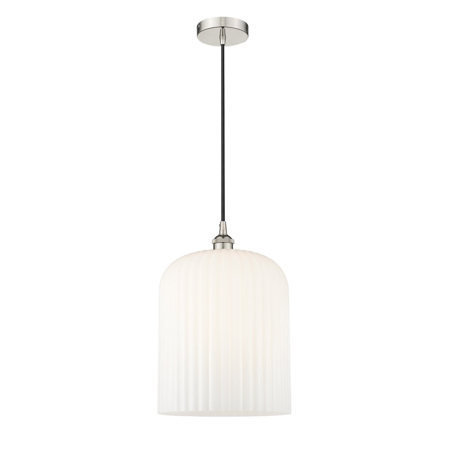 Innovations Bridal Veil 5in 1-Light Mini Pendant | Art Nouveau Polished Nickel and Gloss White Ribbed Glass | Kitchen Island | Model 616-1P-PN-G559-12GWH