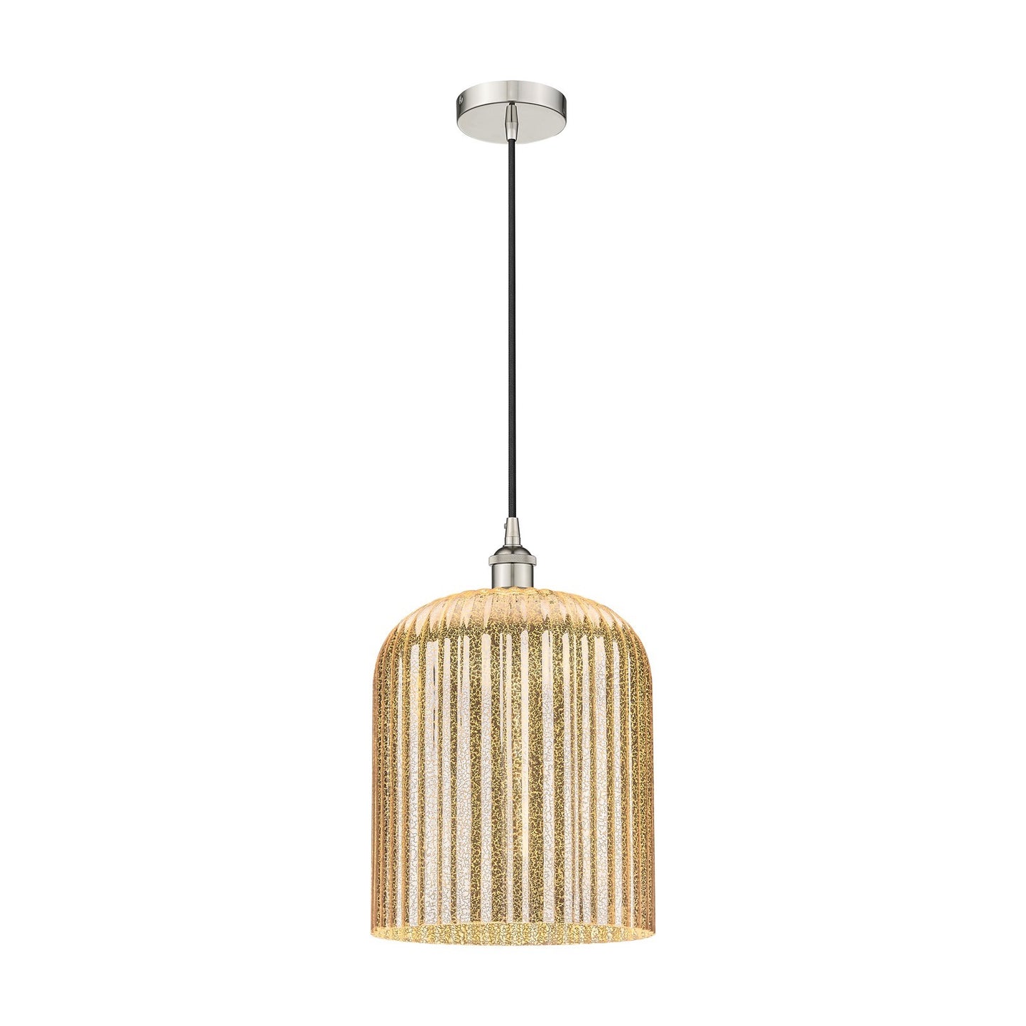 Innovations Bridal Veil 5in 1-Light Mini Pendant | Art Nouveau Polished Nickel and Mercury Ribbed Glass | Kitchen Island & | Model 616-1P-PN-G559-12ME