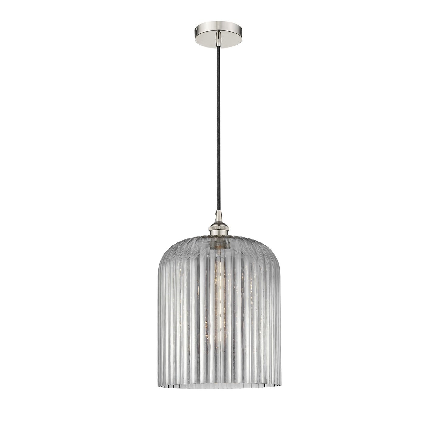 Innovations Bridal Veil 5in 1-Light Mini Pendant | Art Nouveau Polished Nickel and Light Smoke Ribbed Glass | Kitchen Island & | Model 616-1P-PN-G559-12SM