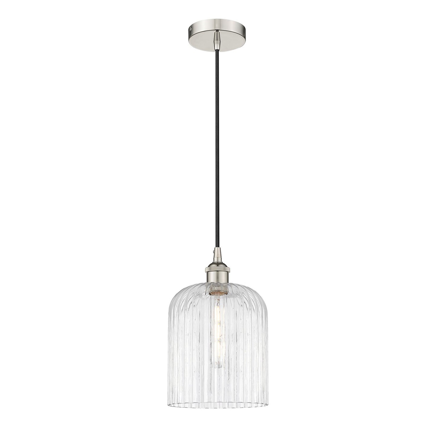 Innovations Bridal Veil 5in 1-Light Mini Pendant | Art Nouveau Polished Nickel Steel and Clear Ribbed Glass | Kitchen Island & | Model 616-1P-PN-G559-8CL