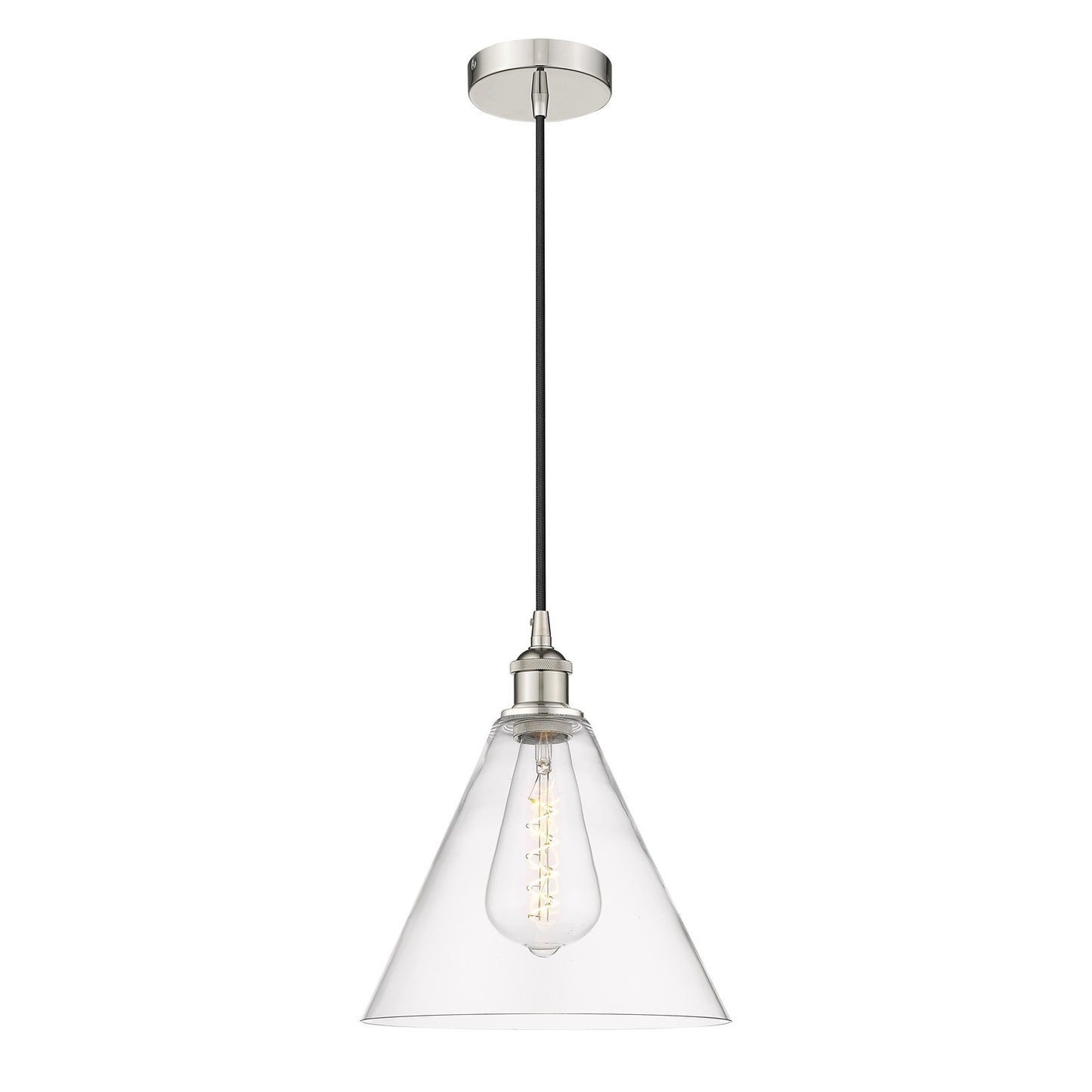 Innovations Berkshire Glass 12in 1-Light Mini Pendant | Industrial Polished Nickel and Clear Glass | Kitchen Island & Dining | Model 616-1P-PN-GBC-122-LED