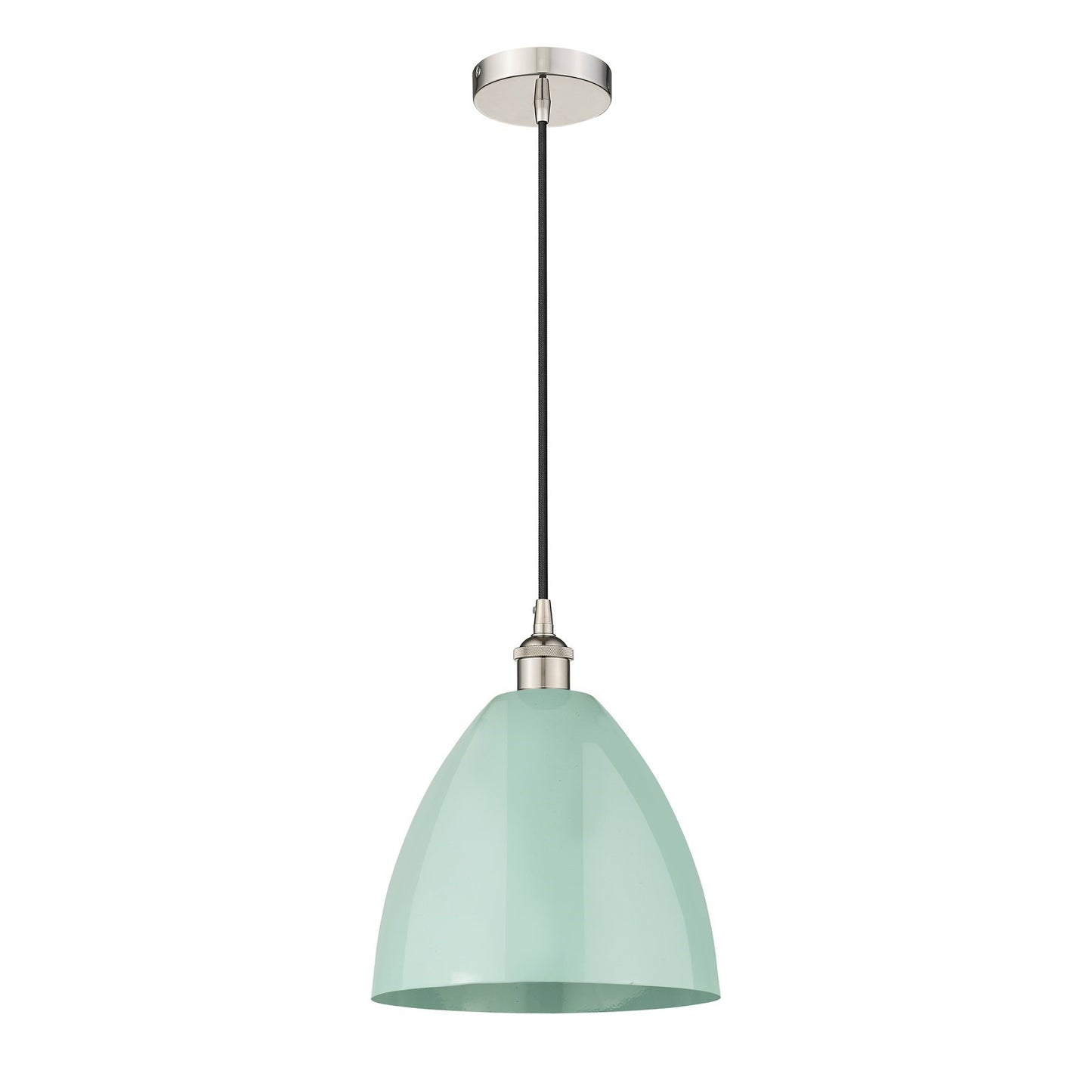 Innovations Plymouth 12in 1-Light Mini Pendant | Industrial Farmhouse Polished Nickel and Matte Seafoam Metal Shade | Model 616-1P-PN-MBD-12-SF-LED