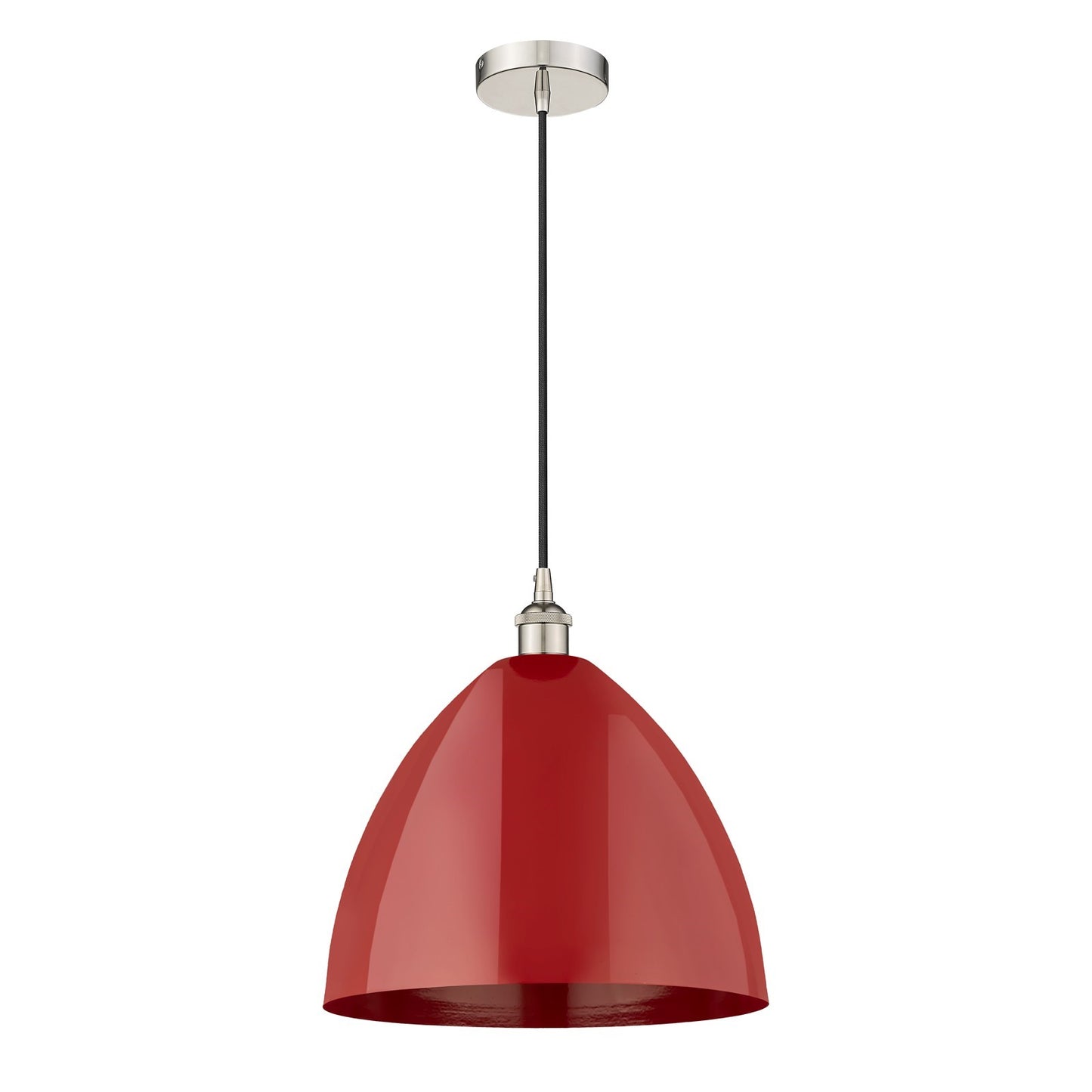 Innovations Plymouth 16in 1-Light Mini Pendant | Industrial Farmhouse Polished Nickel and Matte Red Metal | Kitchen Island | Model 616-1P-PN-MBD-16-RD-LED
