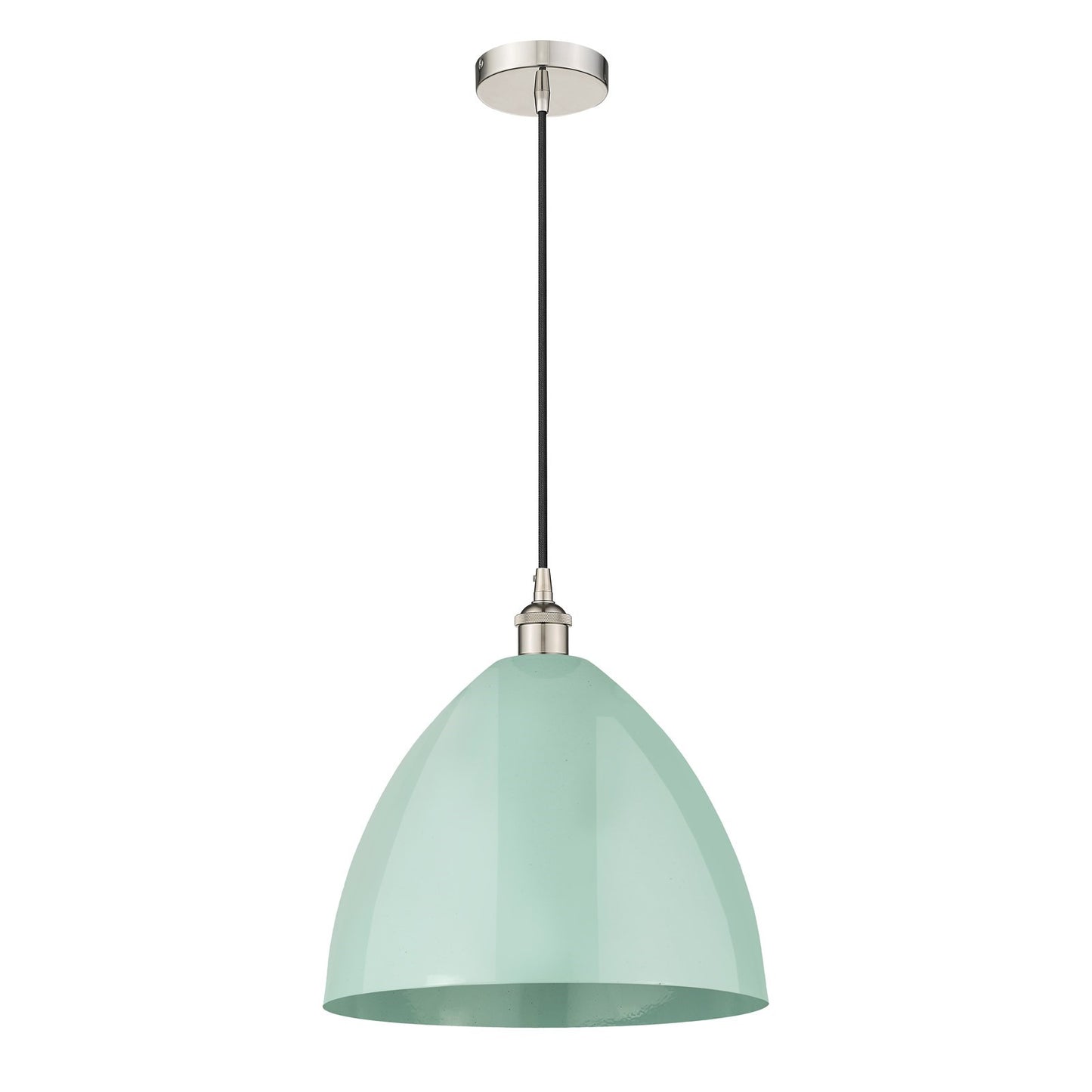 Innovations Plymouth 16in 1-Light Mini Pendant | Industrial Farmhouse Polished Nickel and Matte Seafoam Metal Shade | Model 616-1P-PN-MBD-16-SF-LED