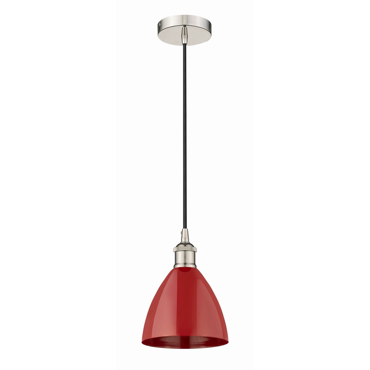 Innovations Plymouth 1-Light 7.5in Mini Pendant | Industrial Farmhouse Polished Nickel and Matte Red Metal | Kitchen | Model 616-1P-PN-MBD-75-RD-LED
