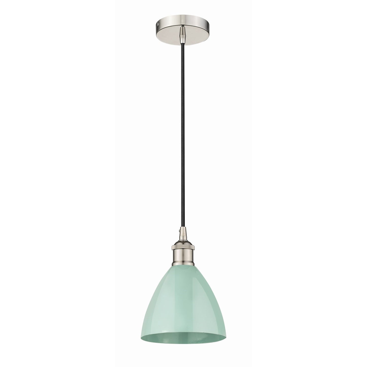 Innovations Plymouth 8in 1-Light Mini Pendant | Industrial Farmhouse Polished Nickel and Matte Seafoam Metal Shade | Model 616-1P-PN-MBD-75-SF-LED