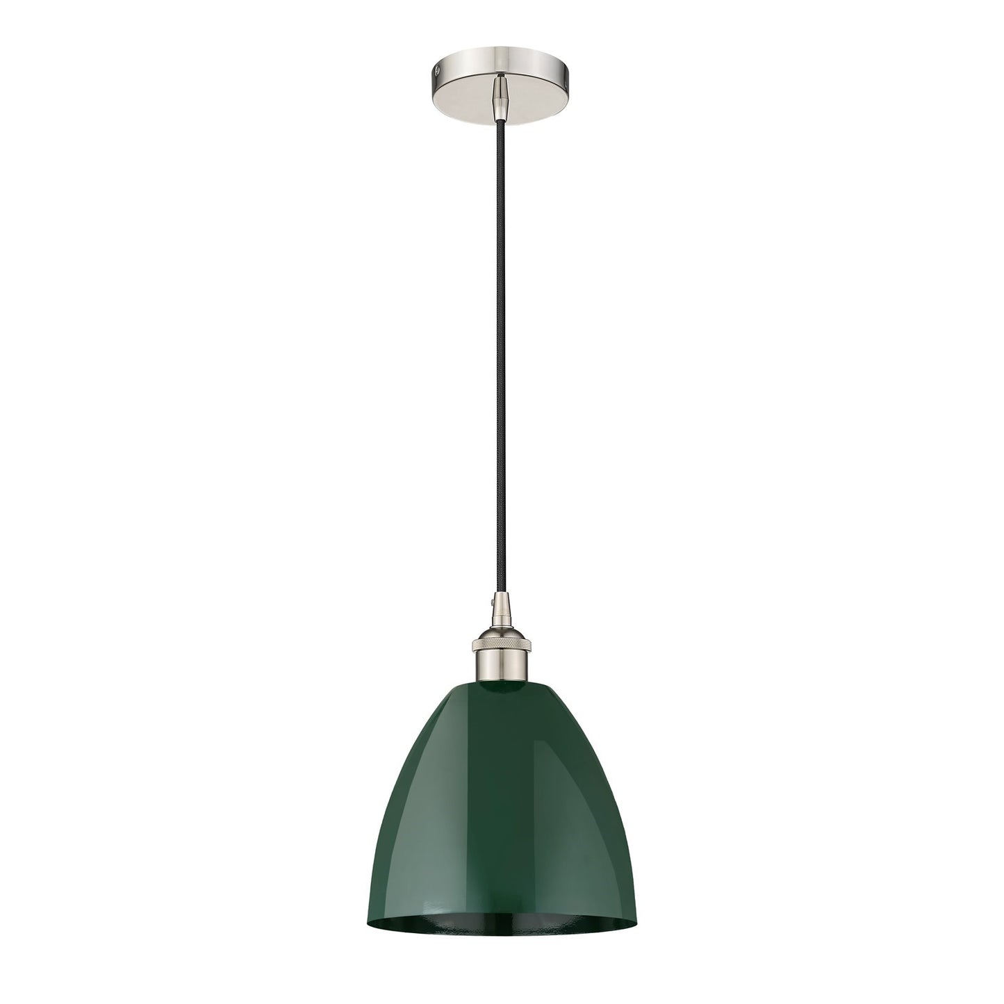Innovations Plymouth 9in 1-Light Mini Pendant | Industrial Polished Nickel and Matte Green Metal | Kitchen Island & Dining | Model 616-1P-PN-MBD-9-GR-LED