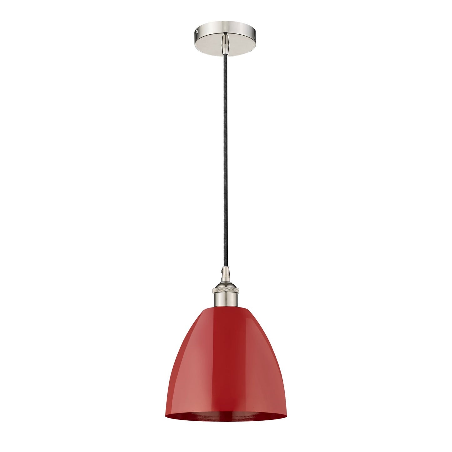 Innovations Plymouth 9in 1-Light Mini Pendant | Industrial Polished Nickel and Matte Red Metal Shade | Kitchen Island & | Model 616-1P-PN-MBD-9-RD-LED