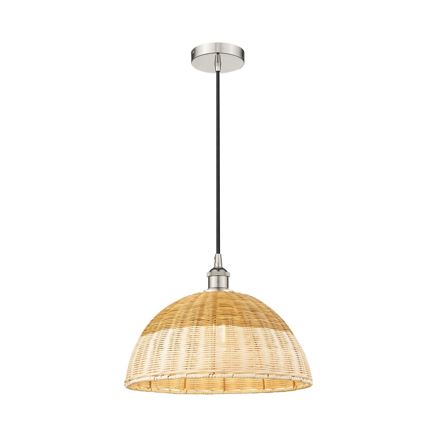 Innovations Natural Ballston Dome 16in 1-Light Mini Pendant | Farmhouse Polished Nickel and Natural Fiber Basketweave | Model 616-1P-PN-NBD2-16-NAT