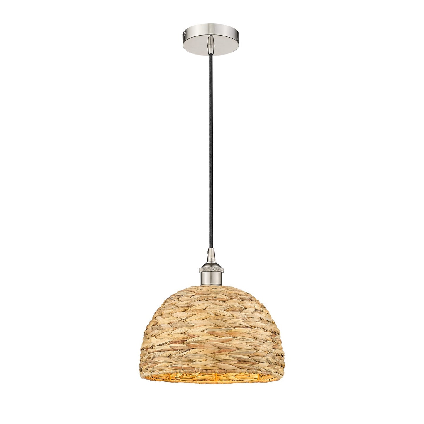 Innovations Woven Rattan 12in 1-Light Mini Pendant | Industrial Polished Nickel and Natural Fiber | Kitchen Island & Dining | Model 616-1P-PN-RBD-12-NAT