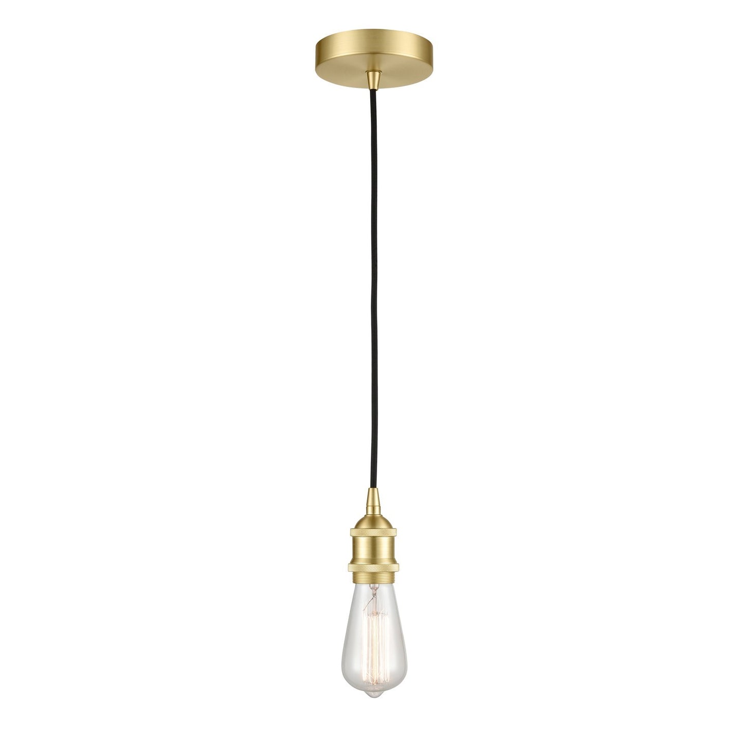 Innovations Lighting Edison 1-Light Mini Pendant | Contemporary Satin Brass Steel and Bare Bulb | Kitchen Island & Dining Room | Model 616-1P-SB-LED